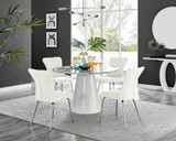Palma White Marble Effect Round Dining Table & 4 Nora Silver Leg Chairs - palma-marble-gloss-round-dining-table-4-cream-velvet-nora-silver-chairs-set.jpg