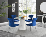 Palma White Marble Effect Round Dining Table & 4 Nora Silver Leg Chairs - palma-marble-gloss-round-dining-table-4-navy-velvet-nora-silver-chairs-set.jpg
