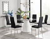 Palma White Marble Effect Round Dining Table & 6 Milan Chrome Leg Chairs - Palma-120cm-marble-gloss-round-dining-table-6-black-leather-milan-chairs-set.jpg