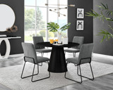 Palma Black Semi Gloss Round Dining Table & 4 Halle Black Leg Chairs - palma-white-black gloss-round-dining-table-4-dark-grey-fabric-halle-black-chairs-set.jpg