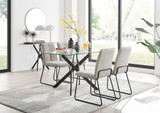 Leonardo Black Leg Glass Dining Table & 4 Halle Chairs - leonardo-black-4-black-rectangular-dining-table-4-beige-fabric-halle-black-chairs-set.jpg