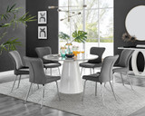 Palma White Marble Effect Round Dining Table & 6 Nora Silver Leg Chairs - palma-marble-gloss-round-dining-table-6-dark-grey-velvet-nora-silver-chairs-set.jpg