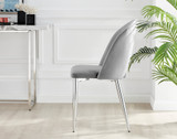 Palma White Marble Effect Round Dining Table & 4 Arlon Silver Leg Chairs - Arlon-Grey-Velvet-Silver-Leg-Dining-Chair-3.jpg
