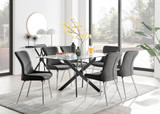 Leonardo Black Leg Glass Dining Table & 6 Nora Silver Leg Chairs - leonardo-black-6-black-rectangular-dining-table-6-dark-grey-velvet-nora-silver-chairs-set.jpg