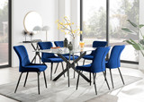 Leonardo Black Leg Glass Dining Table & 6 Nora Black Leg Chairs - leonardo-black-6-black-rectangular-dining-table-6-navy-velvet-nora-black-chairs-set.jpg