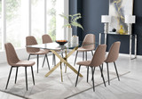 Leonardo 6 Gold Dining Table and 6 Corona Black Leg Chairs - leonardo-6-seater-chrome-rectangle-dining-table-6-beige-leather-corona-black-chairs.jpg