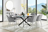 Leonardo Black Leg Glass Dining Table & 6 Calla Silver Leg Chairs - leonardo-black-6-black-rectangular-dining-table-6-grey-velvet-calla-silver-chairs-set.jpg