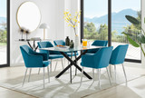 Leonardo Black Leg Glass Dining Table & 6 Calla Silver Leg Chairs - leonardo-black-6-black-rectangular-dining-table-6-blue-velvet-calla-silver-chairs-set.jpg