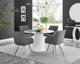 Palma White Marble Effect Round Dining Table & 4 Falun Silver Leg Chairs - palma-marble-gloss-round-dining-table-4-dark-grey-fabric-falun-silver-chairs-set.jpg