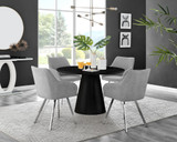 Palma Black Semi Gloss Round Dining Table & 4 Falun Silver Leg Chairs - palma-white-black gloss-round-dining-table-4-light-grey-fabric-falun-silver-chairs-set.jpg