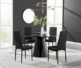 Palma Black Semi Gloss Round Dining Table & 4 Milan Black Leg Chairs - Palma-120cm-black-matte-round-dining-table-4-grey-leather-Milan-chairs-set-blk.jpg