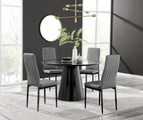 Palma Black Semi Gloss Round Dining Table & 4 Milan Black Leg Chairs - Palma-120cm-black-matte-round-dining-table-4-grey-leather-Milan-chairs-set.jpg