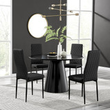 Palma Black Semi Gloss Round Dining Table & 4 Milan Black Leg Chairs - Palma-120cm-black-matte-round-dining-table-4-black-leather-Milan-chairs-set-CROP-2-.jpg