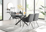 Leonardo Black Leg Glass Dining Table & 4 Falun Silver Leg Chairs - leonardo-black-4-black-dining-table-4-dark grey-fabric-falun-silver-chairs-set.jpeg