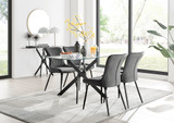 Leonardo Black Leg Glass Dining Table & 4 Nora Black Leg Chairs - leonardo-black-4-black-rectangular-dining-table-4-dark-grey-velvet-nora-black-chairs-set.jpg
