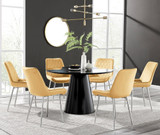 Palma Black High Gloss Round Dining Table & 6 Pesaro Silver Chairs - PALMA-BLACK-ROUND-Dining-Table-6-Pesaro-silver-leg-yellow-fabric.jpg