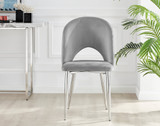 Pivero White High Gloss Dining Table & 4 Arlon Silver Leg Chairs - Arlon-Grey-Velvet-Silver-Leg-Dining-Chair-1.jpg