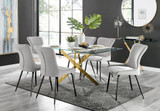 Leonardo Gold Leg Glass Dining Table & 6 Nora Black Leg Chairs - leonardo-6-gold-rectangular-dining-table-6-light-grey-velvet-nora-black-chairs-set.jpg