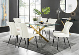 Leonardo Gold Leg Glass Dining Table & 6 Nora Black Leg Chairs - leonardo-6-gold-rectangular-dining-table-6-cream-velvet-nora-black-chairs-set.jpg