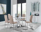Sorrento White High Gloss And Chrome Dining Table And 6 Milan Dining Chairs  - sorrento-6-seater-chrome-rectangle-dining-table-6-beige-leather-milan-chairs-set_1.jpg