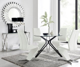 Cascina Dining Table and 4 Willow Chairs - cascina-4-seater-metal-glass-round-dining-table-4-white-leather-willow-chairs-set_1.jpg