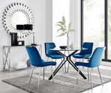 Cascina Dining Table and 4 Pesaro Silver Leg Chairs - Cascina-Black-Metal-And-Glass-Dining-Table-Pesaro-silver-leg-navy-fabric.jpg.jpg