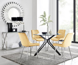 Cascina Dining Table and 4 Pesaro Silver Leg Chairs - Cascina-Black-Metal-And-Glass-Dining-Table-Pesaro-silver-leg-yellow-fabric.jpg