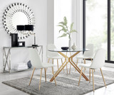 Cascina Gold Dining Table and 4 Corona Gold Leg Chairs - empoli-4-seater-gold-glass-round-dining-table-4-white-leather-corona-gold-chairs-set_1.jpg
