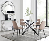 Cascina Dining Table and 4 Corona Black Leg Chairs - Cascina-4-seater-metal-glass-round-dining-table-4-beige-leather-corona-black-chairs.jpg