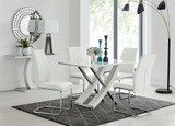 Mayfair 4 White High Gloss And Stainless Steel Dining Table And 4 Lorenzo Chairs Set - mayfair-4-seater-high-gloss-rectangle-dining-table-4-white-leather-lorenzo-chairs-set_1.jpg