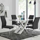 Mayfair 4 White High Gloss And Stainless Steel Dining Table And 4 Lorenzo Chairs Set - mayfair-4-seater-high-gloss-rectangle-dining-table-4-black-leather-lorenzo-chairs-set-CROP.jpg