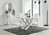Mayfair 4 White High Gloss And Stainless Steel Dining Table And 4 Lorenzo Chairs Set - mayfair-4-seater-high-gloss-rectangle-dining-table-4-white-leather-lorenzo-chairs-set_1.jpg