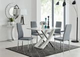 Mayfair 4 White High Gloss And Stainless Steel Dining Table And 4 Milan Chairs Set - mayfair-4-seater-high-gloss-rectangle-dining-table-4-grey-leather-milan-chairs_1.jpg