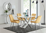 Mayfair 4 Dining Table and 4 Pesaro Silver Leg Chairs - Mayfair-4-White Gloss-Stainless-Steel-Dining-Table-Pesaro-silver-leg-yellow-fabric.jpg