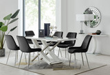 Mayfair 6 Dining Table and 6 Pesaro Silver Leg Chairs - Mayfair-6-White Gloss-Stainless-Steel-Dining-Table-Pesaro-silver-leg-black-fabric.jpg