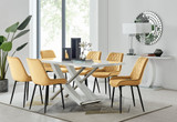 Mayfair 6 Dining Table and 6 Pesaro Black Leg Chairs - Mayfair-6-White Gloss-Stainless-Steel-Dining-Table-Pesaro-black-leg-yellow-fabric.jpg