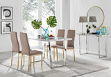 Kylo White Marble Effect Dining Table & 4 Milan Gold Leg Chairs - kylo-120-marble-silver-rectangular-dining-table-4-beige-leather-milan-gold-chairs-set.jpg