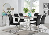 Kylo White Marble Effect Dining Table & 6 Lorenzo Chairs - kylo-160-marble-silver-rectangular-dining-table-6-black-leather-lorenzo-chairs-set.jpg
