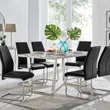 Kylo White Marble Effect Dining Table & 6 Lorenzo Chairs - kylo-160-marble-silver-rectangular-dining-table-6-black-leather-lorenzo-chairs-set-CROP.jpg