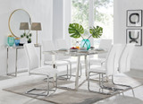 Kylo White Marble Effect Dining Table & 6 Lorenzo Chairs - kylo-160-marble-silver-rectangular-dining-table-6-white-leather-lorenzo-chairs-set.jpg