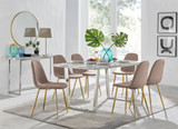 Kylo White Marble Effect Dining Table & 6 Corona Gold Leg Chairs - kylo-160-marble-silver-rectangular-dining-table-6-beige-leather-corona-gold-chairs-set.jpg