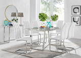 Kylo White Marble Effect Dining Table & 6 Murano Chairs - kylo-160-marble-silver-rectangular-dining-table-6-white-leather-murano-chairs-set.jpg
