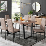 Kylo Brown Wood Effect Dining Table & 6 Milan Black Leg Chairs - kylo-160-wood-veneer-rectangular-dining-table-6-beige-leather-milan-blck-chairs-set-CROP.jpg