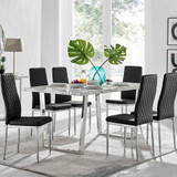 Kylo White Marble Effect Dining Table & 6 Milan Chrome Leg Chairs - kylo-160-marble-silver-rectangular-dining-table-6-black-leather-milan-silver-chairs-set-CROP.jpg