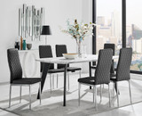 Andria Black Leg Marble Effect Dining Table and 6 Milan Chairs - andria-marble-black-leg-retangular-dining-table-6-black-leather-milan-silver-chair.jpg