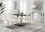 Florini V Black Dining Table and 6 Gold Leg Milan Chairs - florini-6-seats-black-glass-rectangle-dining-table-6-white-leather-milan-gold-chairs_1.jpg