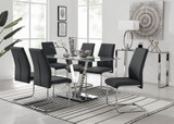 Florini V Grey Dining Table and 6 Lorenzo Chairs - florini-6-seats-grey-glass-rectangle-dining-table-6-black-leather-lorenzo-chairs-set_1.jpg