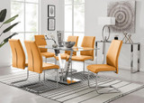 Florini V Grey Dining Table and 6 Lorenzo Chairs - florini-6-seats-gry-glass-rectangle-dining-table-6-mustard-leather-lorenzo-chairs-set_1.jpg