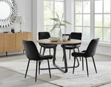 Santorini Brown Round Dining Table And 4 Pesaro Black Leg Chairs - Santorini-Wood-Chrome-Round-Dining-Table-4-Pesaro-black-leg-black-fabric.jpg