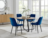 Santorini Brown Round Dining Table And 4 Pesaro Black Leg Chairs - Santorini-Wood-Chrome-Round-Dining-Table-4-Pesaro-blck-leg-navy-fabric.jpg